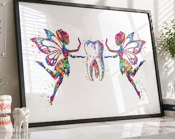 Tooth Fairy Watercolor Print, Dental Office Art-1328