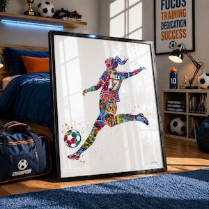 Personalized Soccer Player Watercolor Print, Female Football Gift-2575