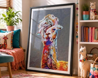 Llama Painting Portrait Art Print, Animal Wall Art-921