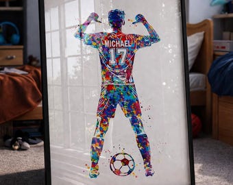 Personalized Soccer Player Watercolor Print, Custom Football Gift-1955