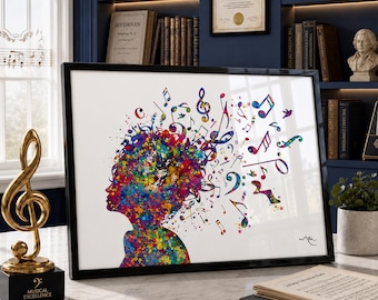 Girl Music Notes Watercolor Art Print, Treble Clef Wall Decor - Etsy