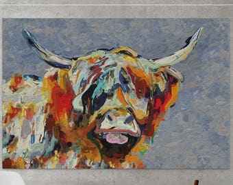 MooDonna, Highland Cow oil painting, Canvas print, Highland Cow Print, Cattle, Abstract painting, Abstract art, Scottish Cow, Cow Art-922