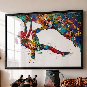Climber Girl Watercolor Print, Extreme Sport Wall Art-1395