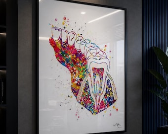 Watercolor Tooth Anatomy Print, Dental Clinic Art Decor-1237