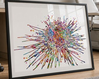 Lámina de acuarela sobre células cancerosas, Arte de oncología médica-1469
