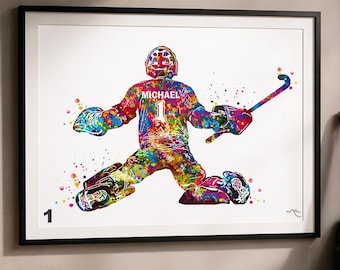 Personalized Field Hockey Goalie Watercolor Print-2405