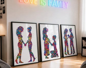 Two Moms Watercolor Print, LGBT Family Art, Love,  Lesbian Moms, Baby Shower Gift-3063