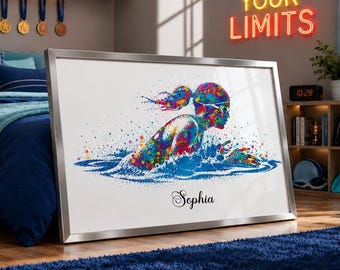 Personalized Swimmer Girl Watercolor Art Print, Sport Wall Decor-3055