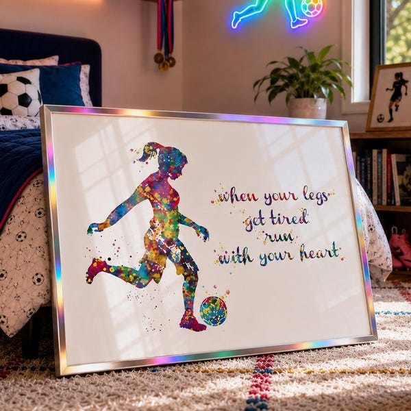 Impression aquarelle Soccer Girl : citation inspirante Art-1533