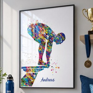 Personalized Swimmer Boy Watercolor Print, Sport Wall Art-1604