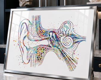 Human Ear Anatomy Art Print, Watercolor Poster, Audiology Office Decor, ENT Clinic Wall Art-3060