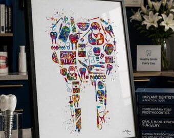 Watercolor Tooth Art Print, Dentist Office Decor