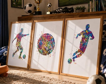 Soccer Watercolor Print Set, Sports Fan Gift, Nursery Decor (Set of 3)-1880