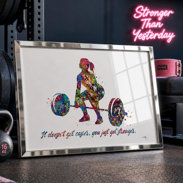 Weightlifting Woman Watercolor Print, Gym Fitness Art-2043