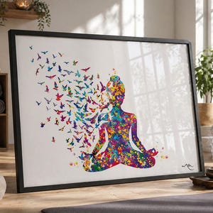 Colorful Yoga Meditation Print, Watercolor Birds Poster, Zen Wall Art-899