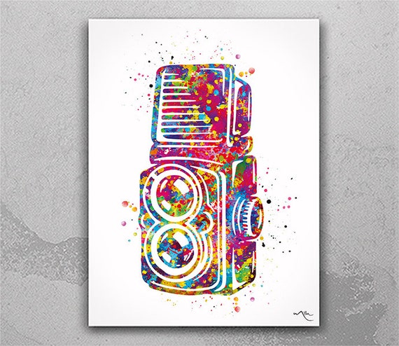 Twin Lens Camera Watercolor Art Print, Photographer Wall Decor-129