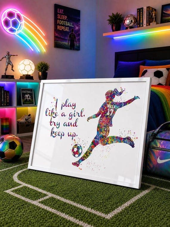 Personalized Soccer Girl Watercolor Print, Inspirational Gift-2710