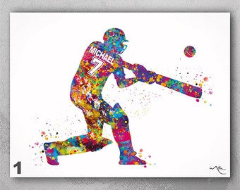 Cricket Player Man Watercolor Print Personalized Cricket Custom Cricket Gift Wall Decor Boys Cricketer Home Decor Boys Sport Wall Art-2386