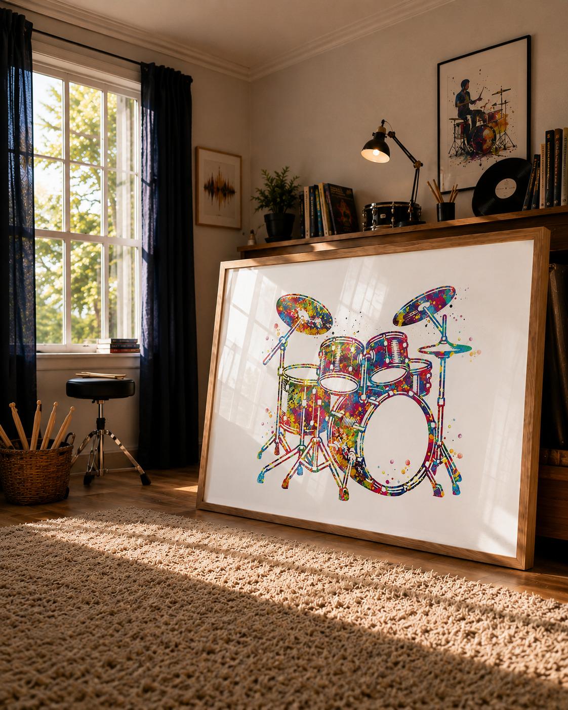 ドラムの水彩画｜音楽室の壁アート-2871 - Etsy 日本