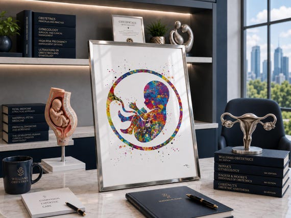 Watercolor Fetus Print – Colorful Baby in Womb, Nursery Art-2246