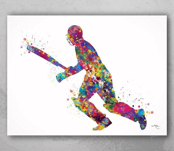 Cricket Player Man Watercolor Print Male Cricket Cricket Art Wall Art Decor Boys Cricket Player Home Decor Boys Sport Man Cave Wall Art-1893
