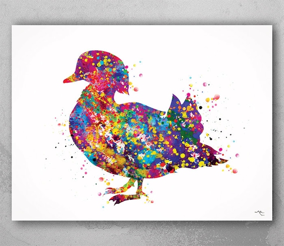 Mandarin Duck Watercolor Print, Colorful Bird Art-961
