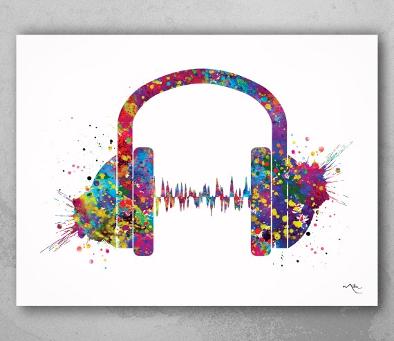 Headphone Watercolor Print Music Art Wall Art Earphones Poster