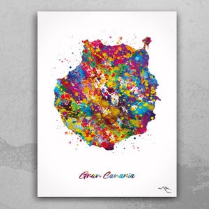 Gran Canaria Watercolor Print Spain Wall Art Wedding Gift Honeymoon Gift Map Wall Hanging Travel Housewarming Gift Home Wall Decor-2041