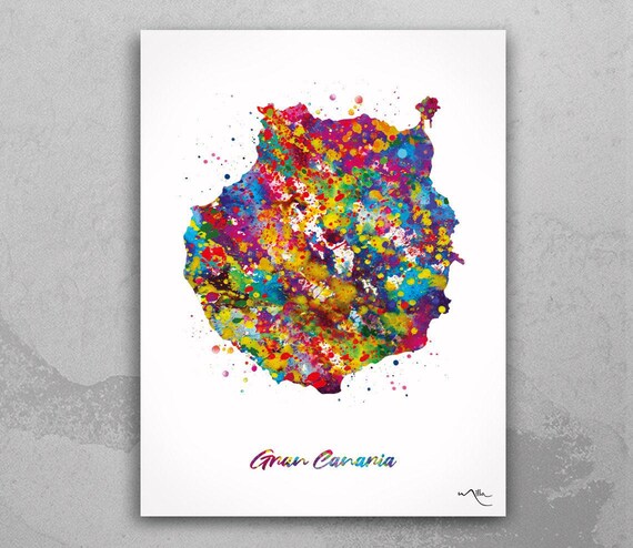 Gran Canaria Map Art Print: Colorful Watercolor Spain Wall Decor-2041