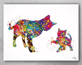 Cat and Baby Cat Kitty Watercolor Print Cat illustrations Art Animal Love Wall Art Poster Nursery Wall Decor Art Home Decor Wall Hanging-111