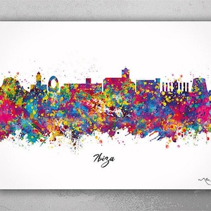 Ibiza Skyline Watercolor Print Madrid Map Spain Decor Wanderlust Wall Art Wall Wedding Gift Poster Travel Gift Wall Decor Wall Hanging-2700