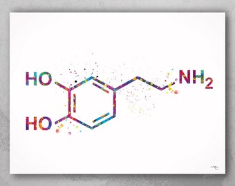 Dopamine Molecule Watercolor Print, Science Art-176