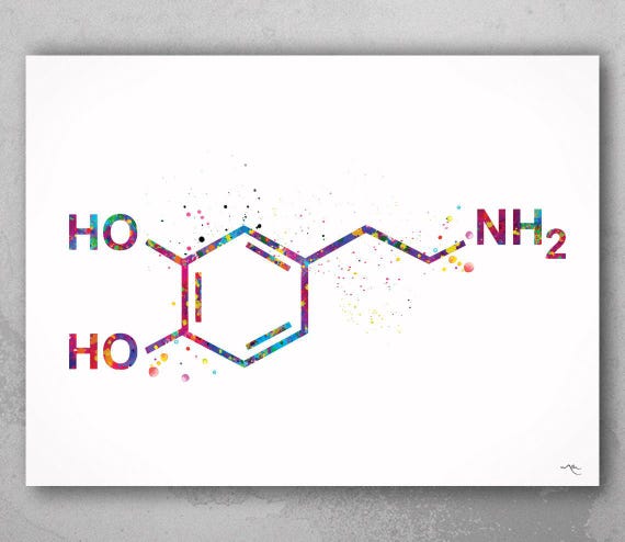 Dopamine Molecule Watercolor Print, Science Art-176