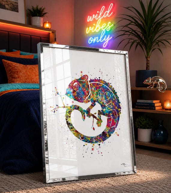 Watercolor Chameleon Print: Colorful Animal Wall Art-778