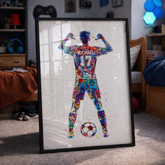 Personalized Soccer Player Watercolor Print, Custom Football Gift-1955