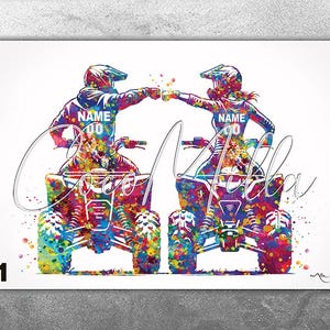 Personalised Male and Female Quad Bike Rider Watercolor Print Couple ATV Rider Dirty Bike Sports Wall Art For Him Man Cave Decor-2961