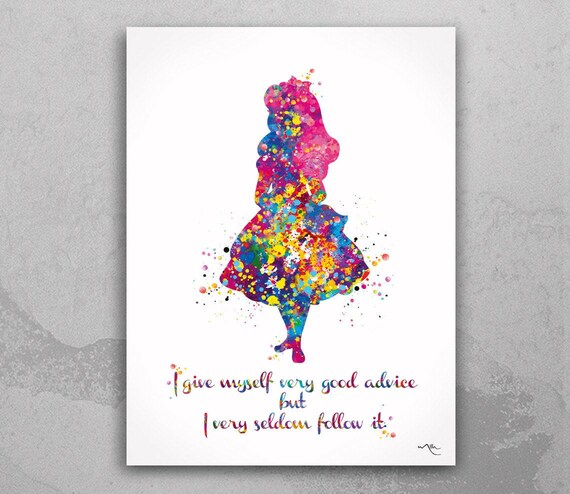 Alice in Wonderland Watercolor Print, 'Good Advice' Quote-586