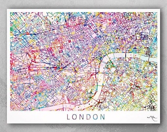 London City Map Watercolor Print England United Kingdom British Housewarming Gift Travel Poster Wall Decor  Home Decor Wall Hanging-579