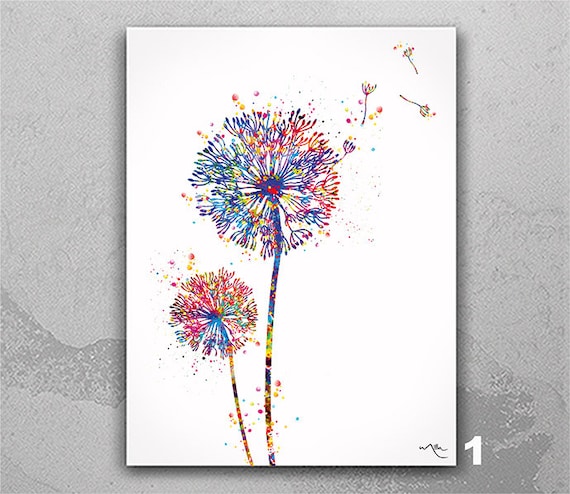 Colorful Dandelion Watercolor Print, Nature Wall Art-463
