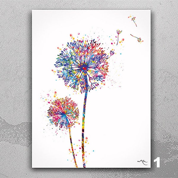 Colorful Dandelion Watercolor Print, Nature Wall Art-463