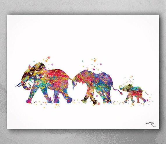 Elephant Family Watercolor Print, Nursery Wall Decor-211
