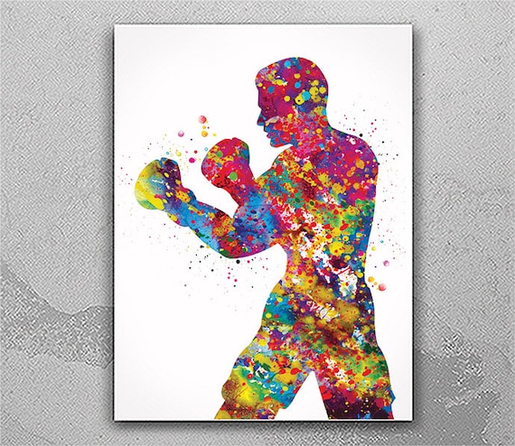 Boxing Man Watercolor Print, Gym Sports Wall Art-2215