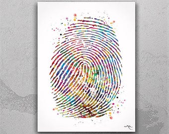 Personalized Fingerprint Watercolor Print, Memorial Keepsake - Digital Download