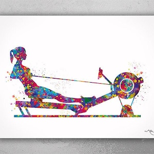 Rowing Woman Watercolor Print Sports Art Rowing Workout Room Decor Nursery Art Workout Decor Gift Rowing Machine Kayak Girl Wall Art-2724