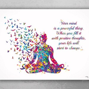 Yoga Man Watercolor Print | Birds, Life Quote, Meditation Art-1477