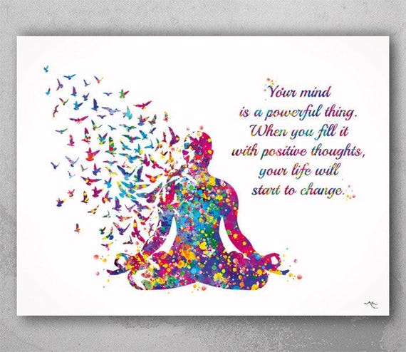 Yoga Man Watercolor Print | Birds, Life Quote, Meditation Art-1477