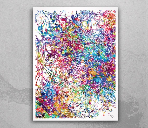 Neural Stem Cells Watercolor Print, Abstract Medical Art-1480