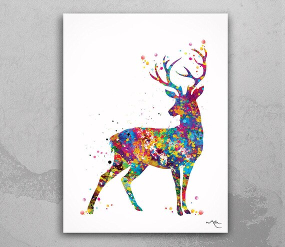Colorful Deer Watercolor Print - Stag, Antlers, Wildlife Art-18