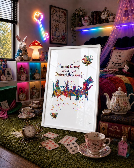 Alice in Wonderland Watercolor Print: Mad Hatter Tea Party Art-313