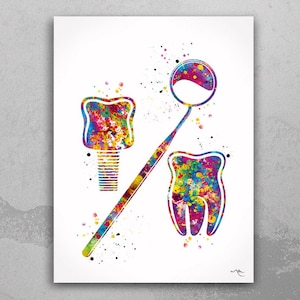 Dental Implant Watercolor Print Tooth Anatomical Art Dental Clinic Decor Dentistry Student Science Graduaiton Dentist Office Decor Art-1313